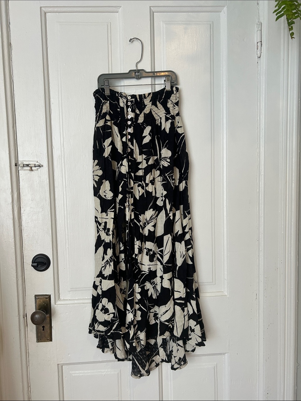 Rachel Roy Button Front Black & Cream Floral High/Low Midi/Maxi Skirt